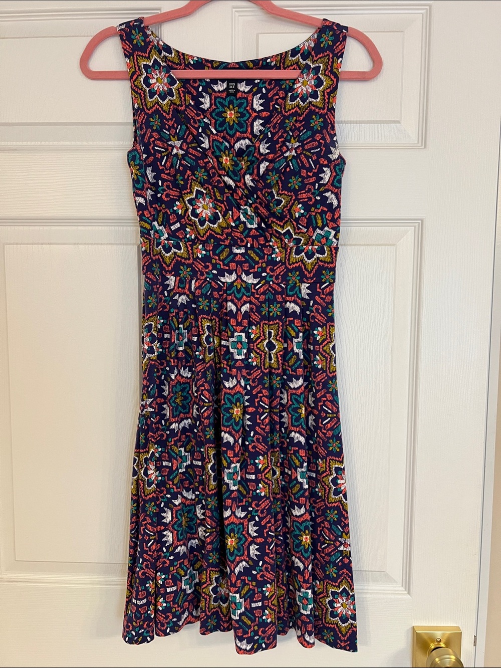 Lands End Sleeveless Navy Floral Fit-and-Flare Dress XXS